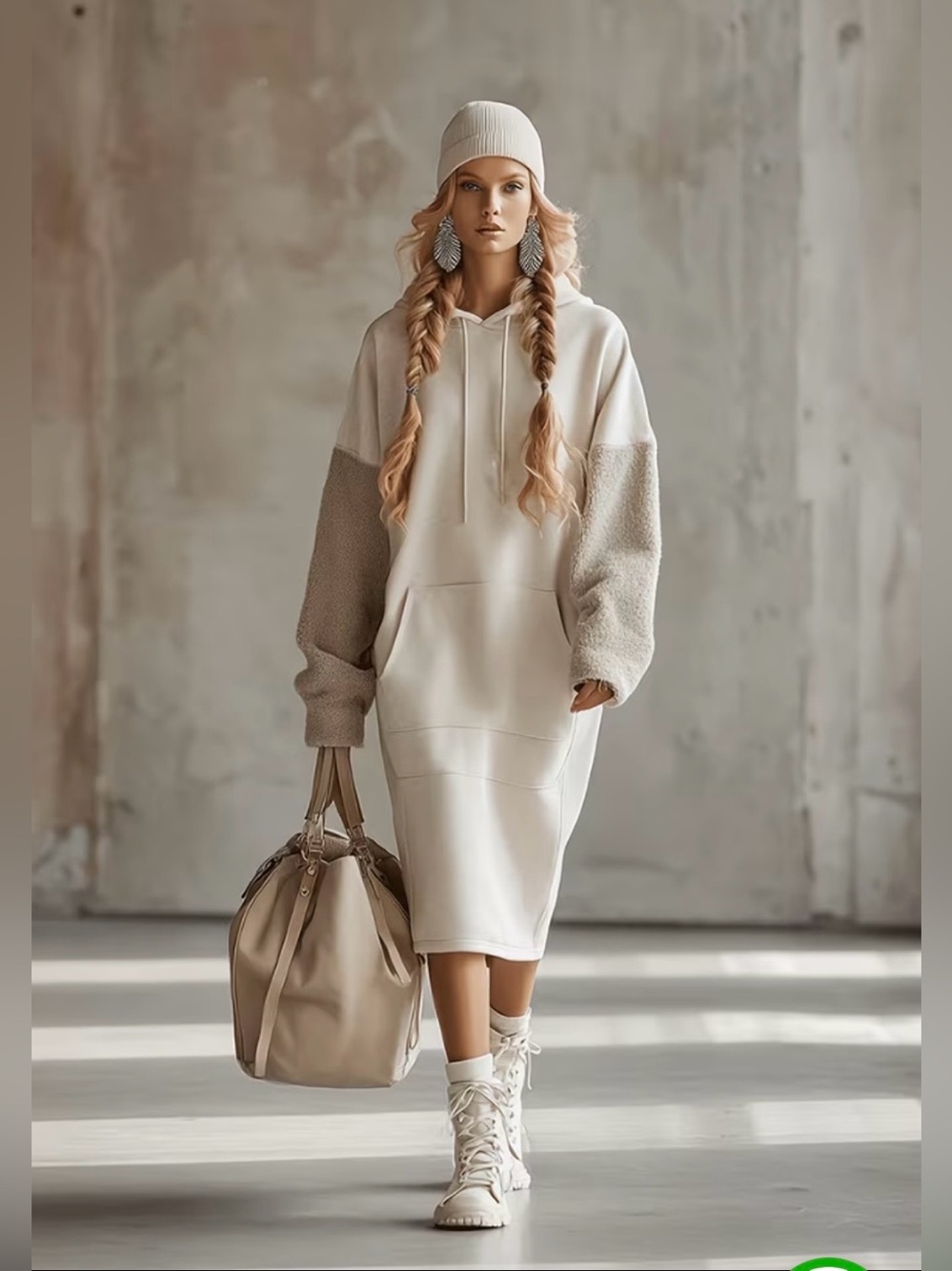Women’s Cream Loose Fitting Hoodie Sweatshirt Dress Size XL